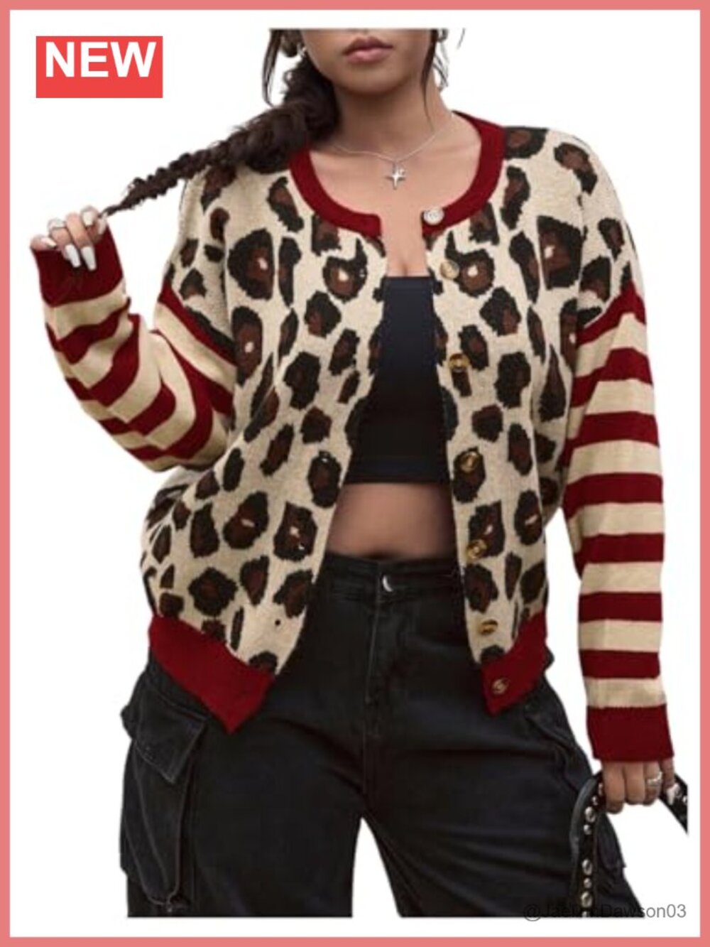 Plus Size Leopard Cardigan Button Down Long Sleeve Knit Sweater